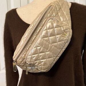 Oliver Thomas Quilted Gold Sling Bag / Fanny Pack Crossbody